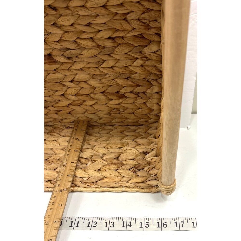 Set Of 4 Handwoven Rectangle Baskets With Wooden Accents Home Storage & Decor - Picture 5 of 13